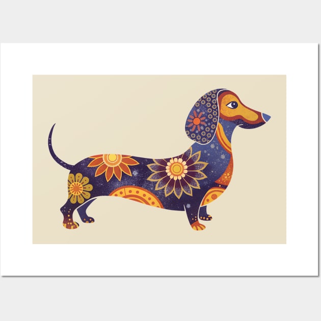 Dachshund Boho Sunflower Pattern Wall Art by craftydesigns